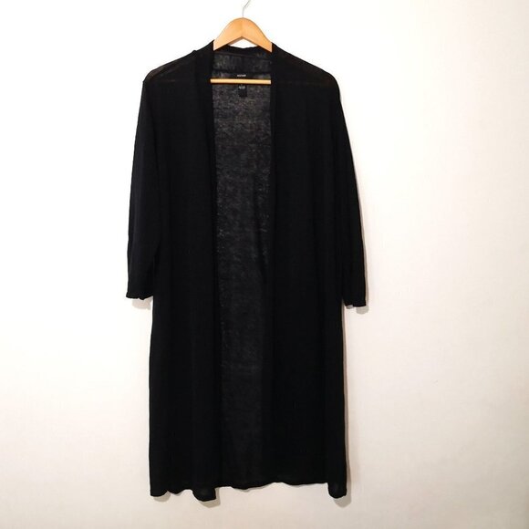 Alfani Women's Linen Loose KnitOpen-Front Long Sleeve Duster Cardigan Black Sz L - Picture 1 of 3
